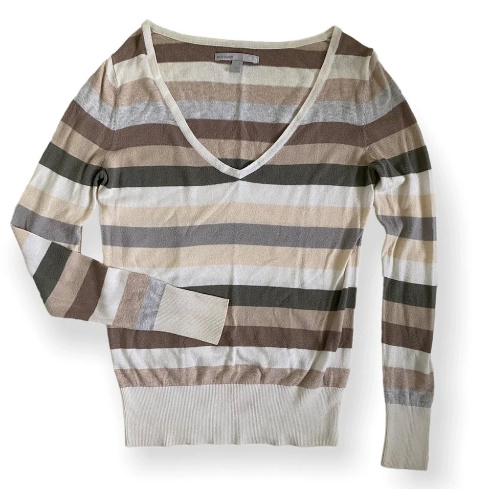 Old Navy Striped Soft V neck Sweater - Picture 1 of 5